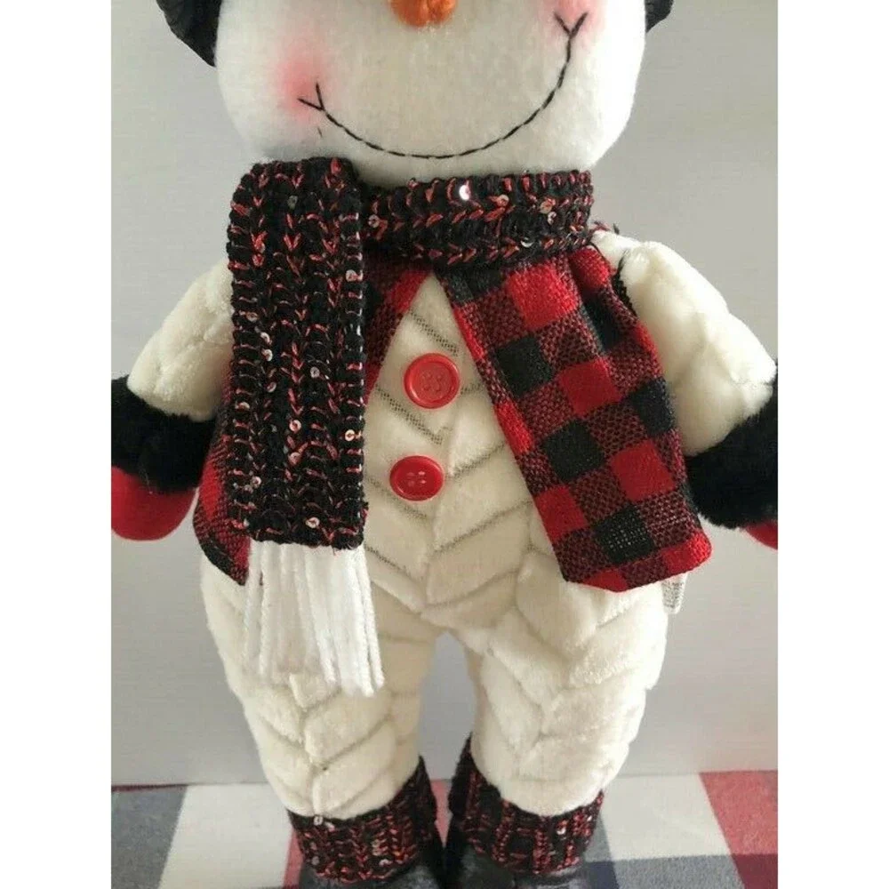 Christmas Snowman Plush Standing Decoration Buffalo Plaid 18